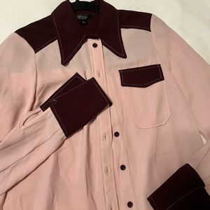 Pink Topshop Western Style Cowboy Cowgirl button up shirt size US 2 XS